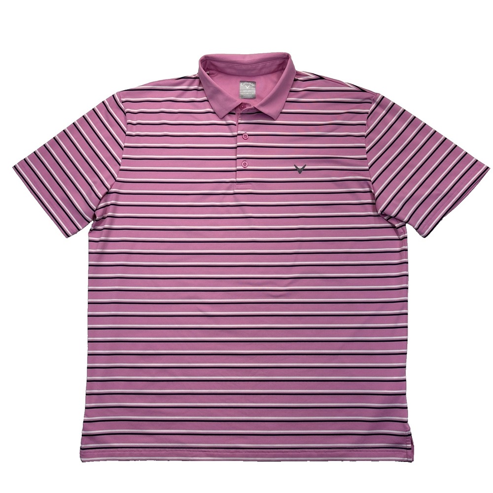 Callaway Opti-Dri Golf Polo Shirt Mens XL Pink Striped Short Sleeve Preppy